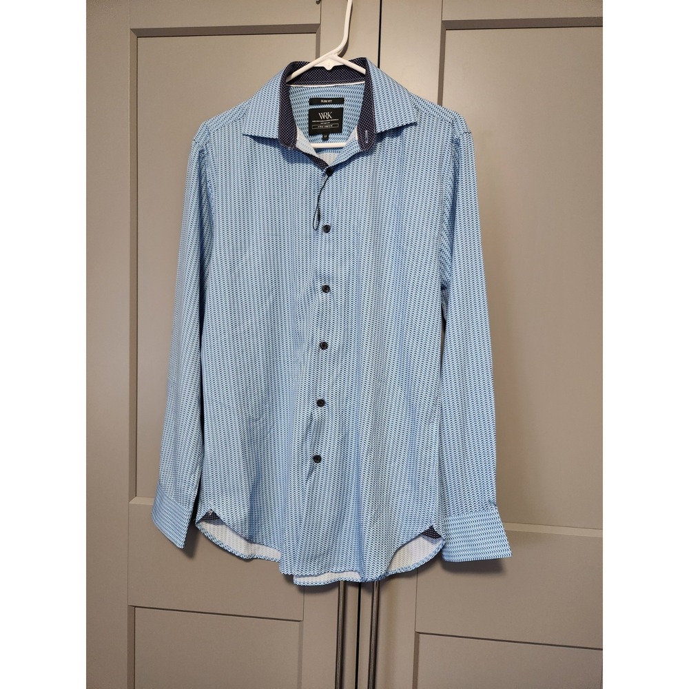 New WRK Shirt Mens 15 Blue Houndstooth 4-Way Stretch Button Up Blue Geometric